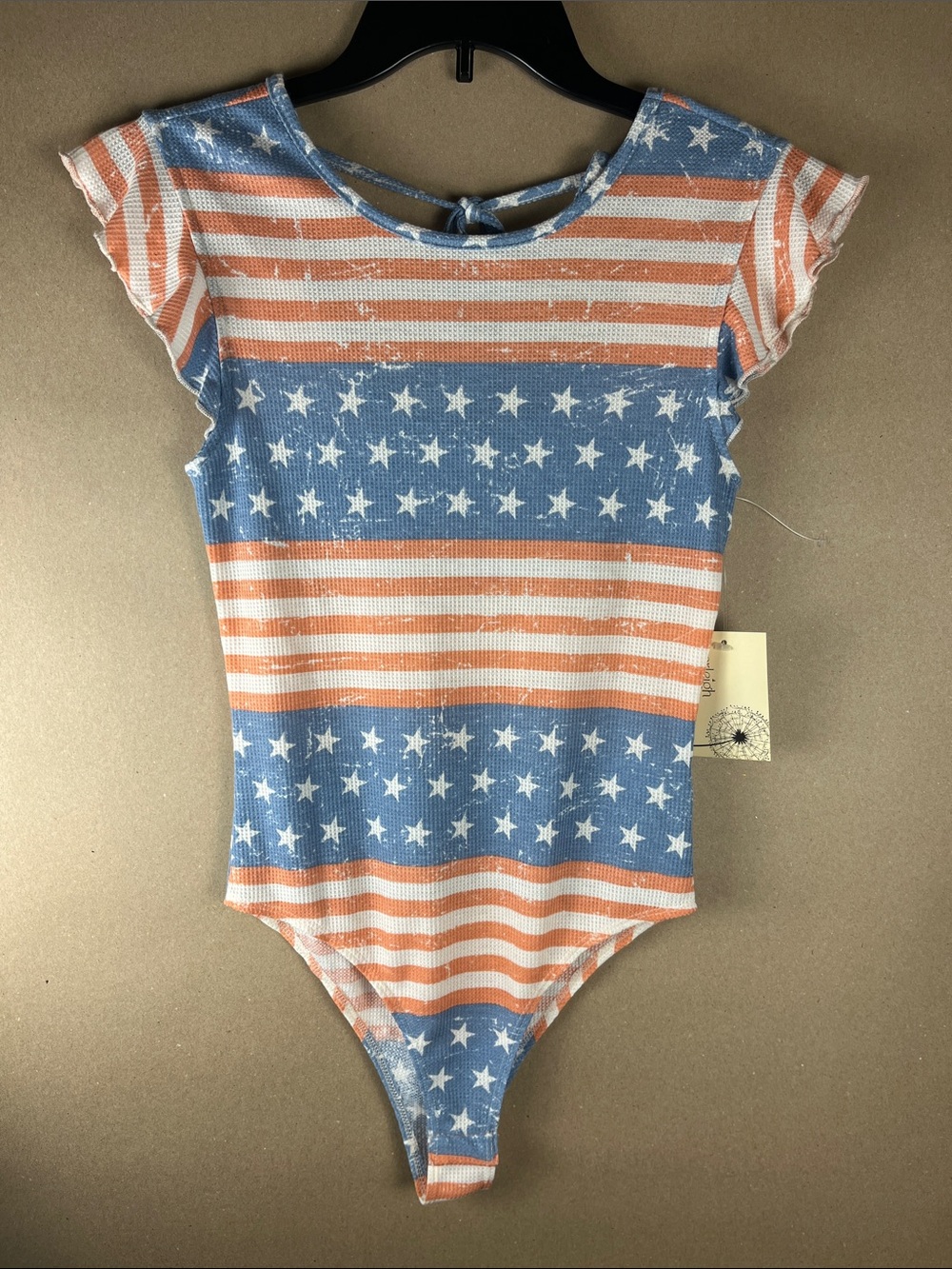 NWT Patriotic American Flag 4th of July Waffle Knit Bodysuit American Y2K S/M/L